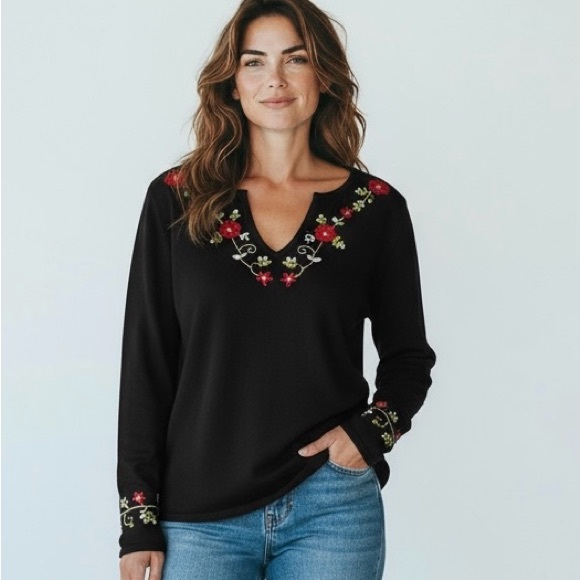April Cornell Tops - April Cornell • Embroidered Cotton Blend Long Sleeve Top Size M